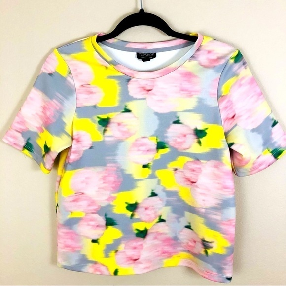 Topshop Tops - TOPSHOP bright blurred floral short sleeve top women’s size 2 small, excellent
